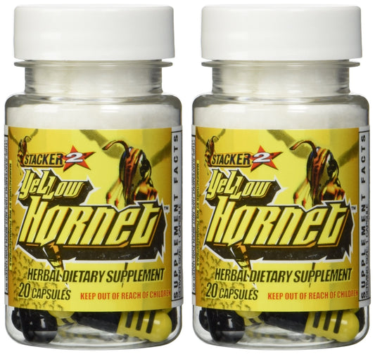 Stacker 2 Yellow Hornet Ephedra Free – 2 Bottles and 40 Capsules – Front View
