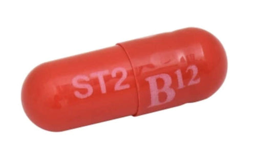 Front view of Stacker Extreme Energy B12 blister pack (12 capsules)