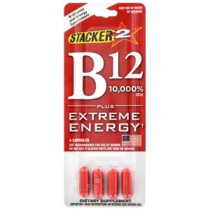 Close-up of Stacker Extreme Energy B12 blister pack showing the blister and packaging