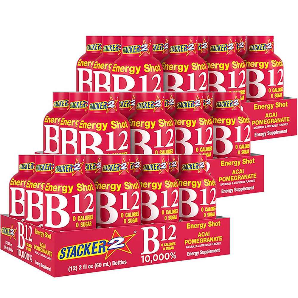 Stacker 2 Vitamin B Complex Liquid Energy Shots – Acai & Pomegranate, 2oz bottle, Pack of 36
