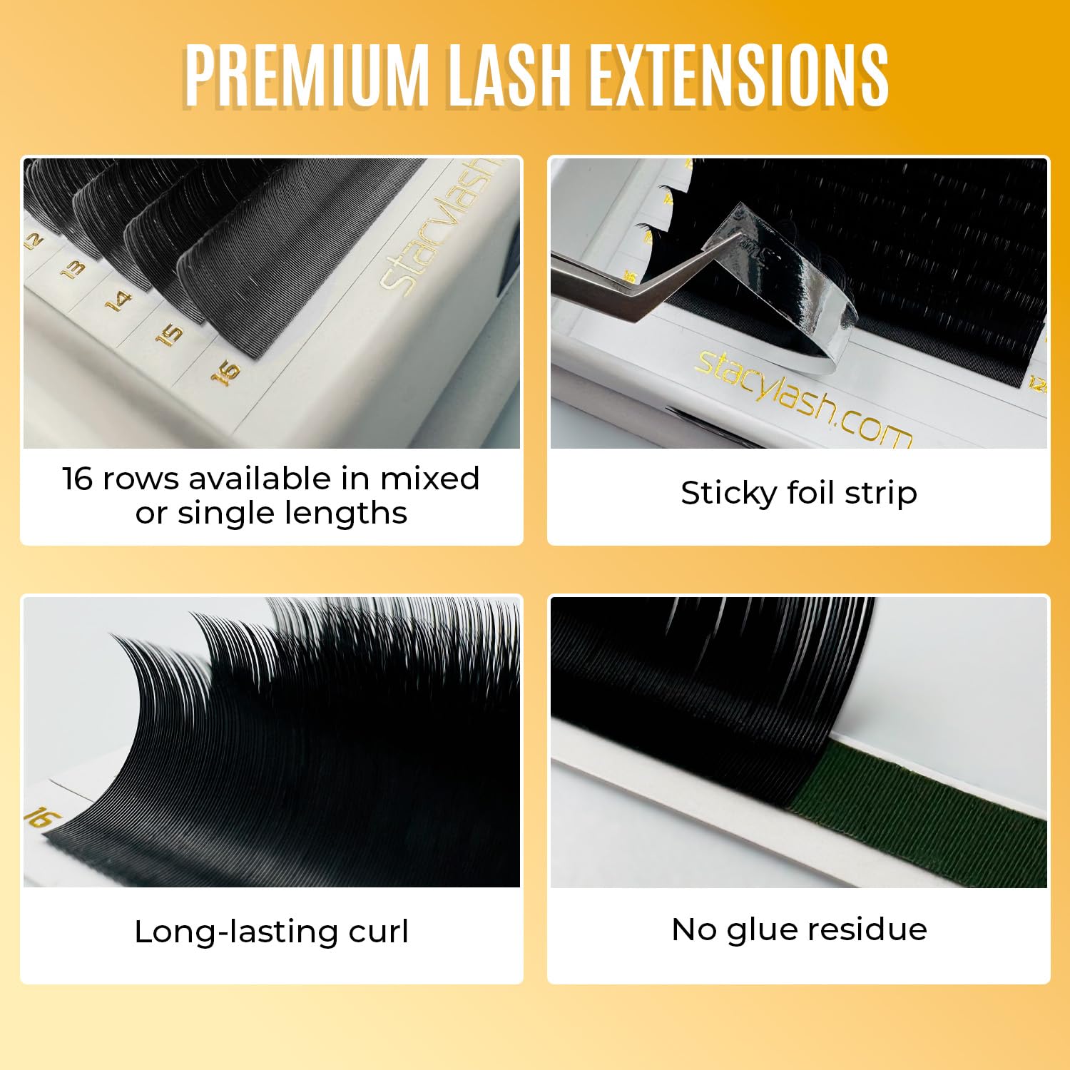 STACY LASH premium PBT fibers closeup showing soft, natural look.