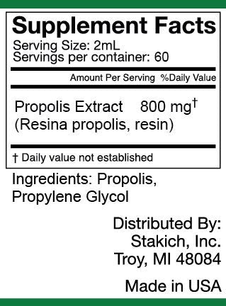 Close-up of Stakich Propolis Extract 50% propolis alcohol-free formula