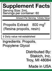 Close-up of Stakich Propolis Extract 50% propolis alcohol-free formula