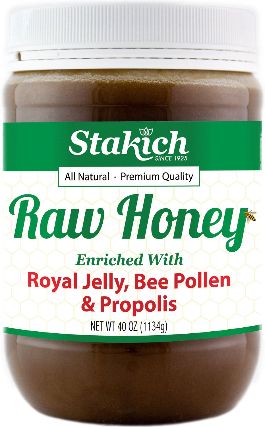 Stakich Royal Jelly, Bee Pollen, and Propolis Raw Honey 40 oz jar