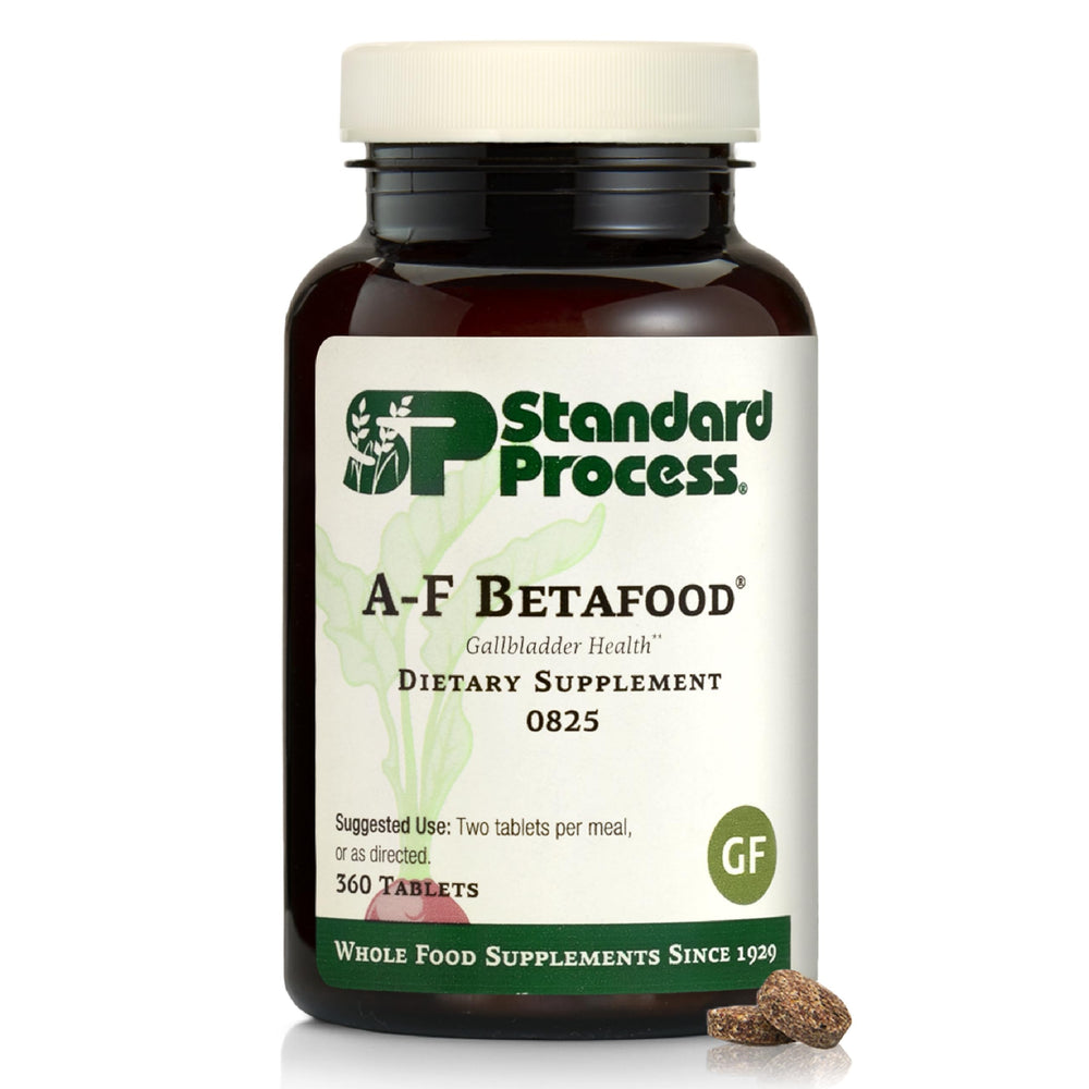 Bottle of Standard Process A-F Betafood gluten-free liver support