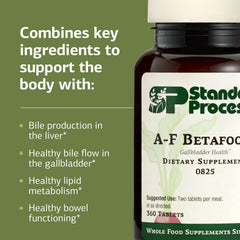 Close-up of A-F Betafood tablets in bottle