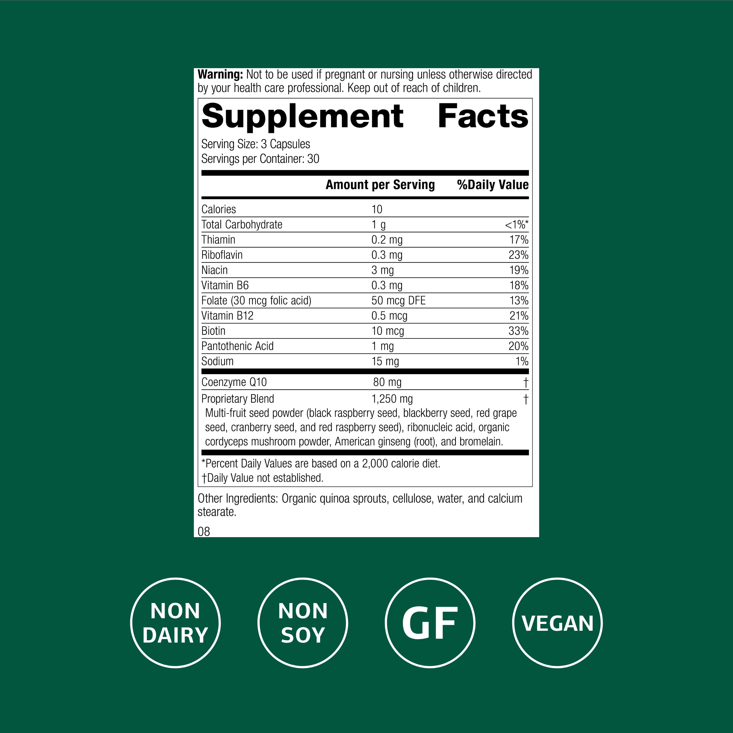 Standard Process B Vitality with CoQ10 capsules highlighting broad B vitamin coverage.