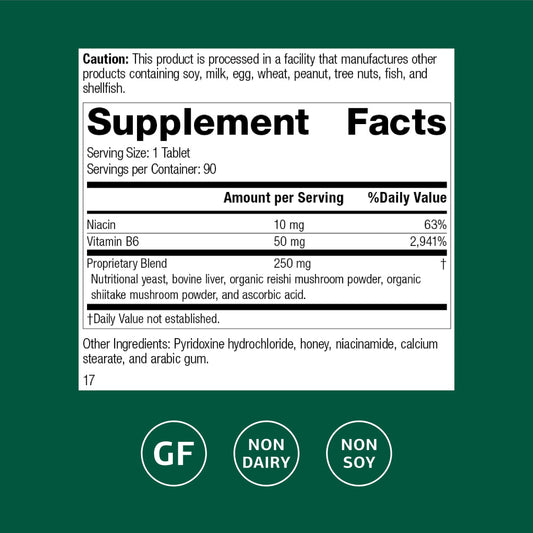 Close-up of B6-Niacinamide supplement bottle label
