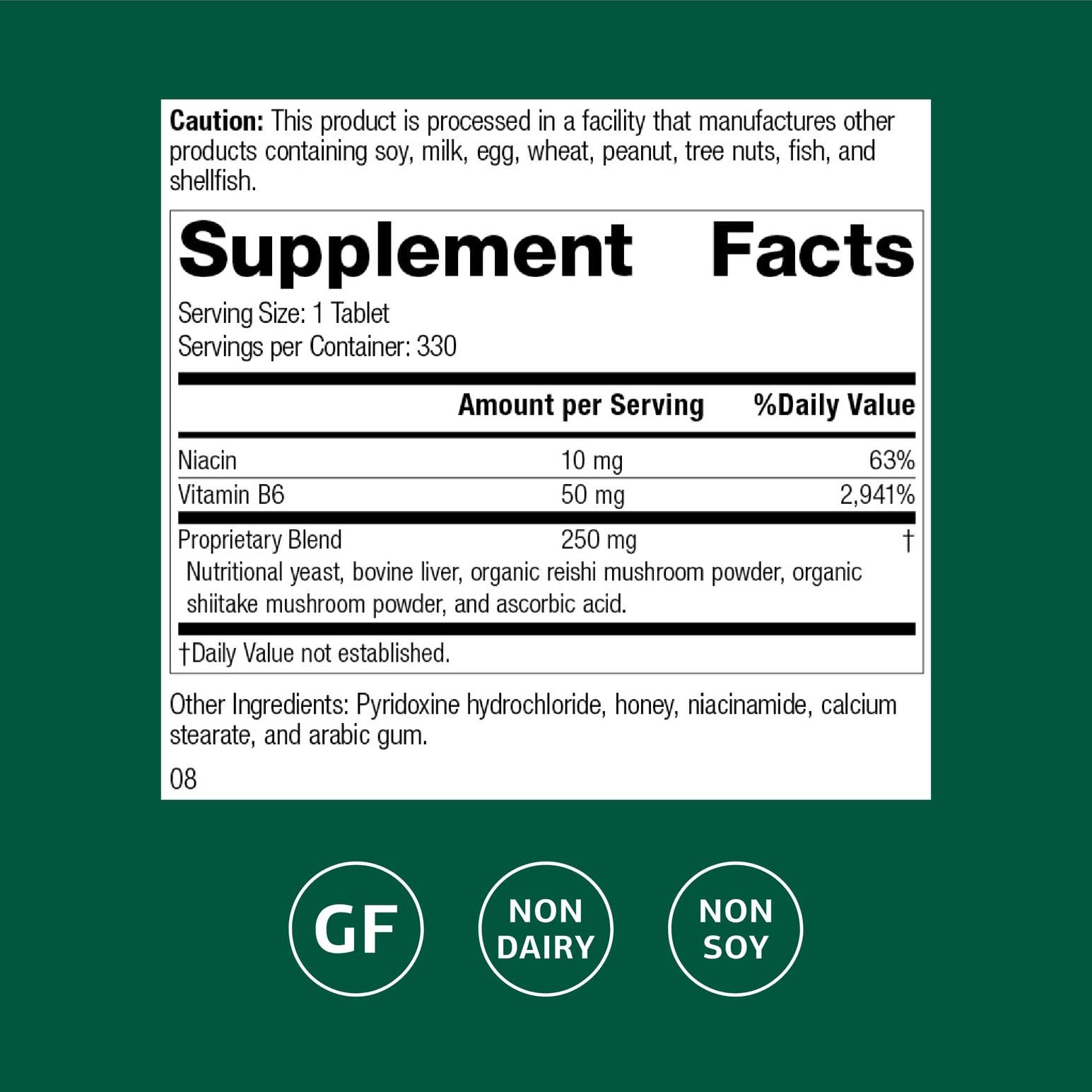 Close-up of product label highlighting B vitamins and energy support