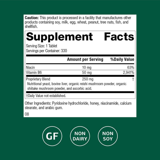 Close-up of product label highlighting B vitamins and energy support