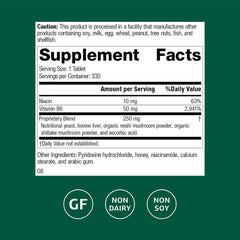 Close-up of product label highlighting B vitamins and energy support
