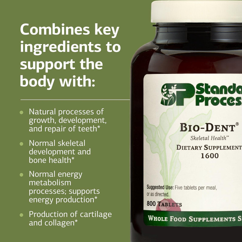 Bio-Dent label detail shows nutrients supporting bone health.