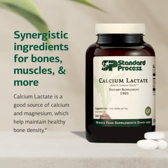 Calcium lactate tablet graphics emphasizing bone health