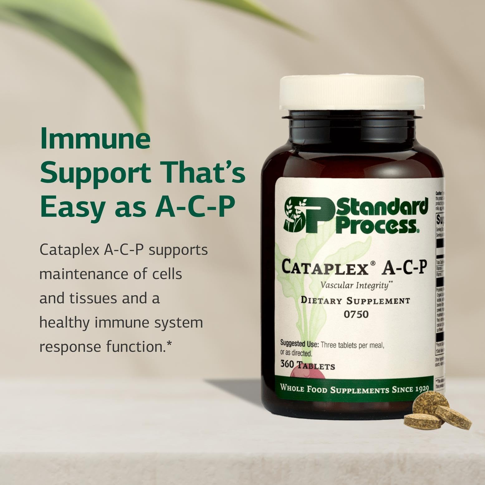 Cataplex A-C-P ingredients label highlighting vitamin A and C content.