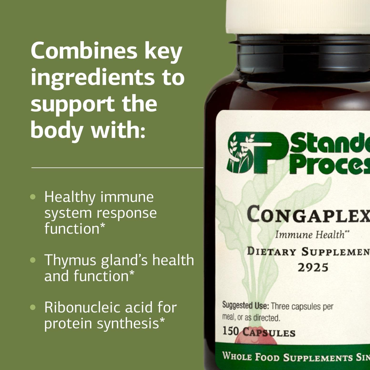 Standard Process Congaplex ingredients panel shows thymus-supporting components.