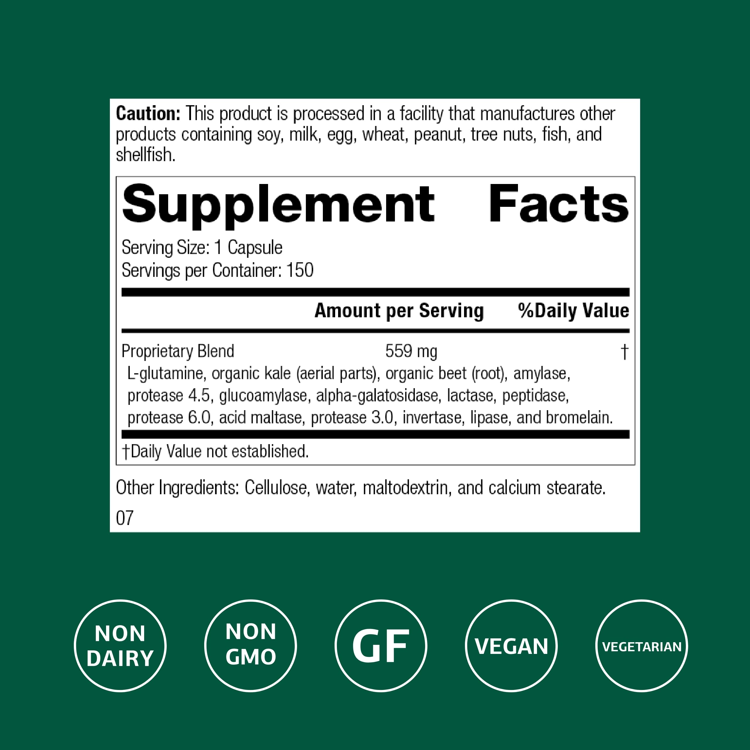 Close-up of Enzycore bottle label