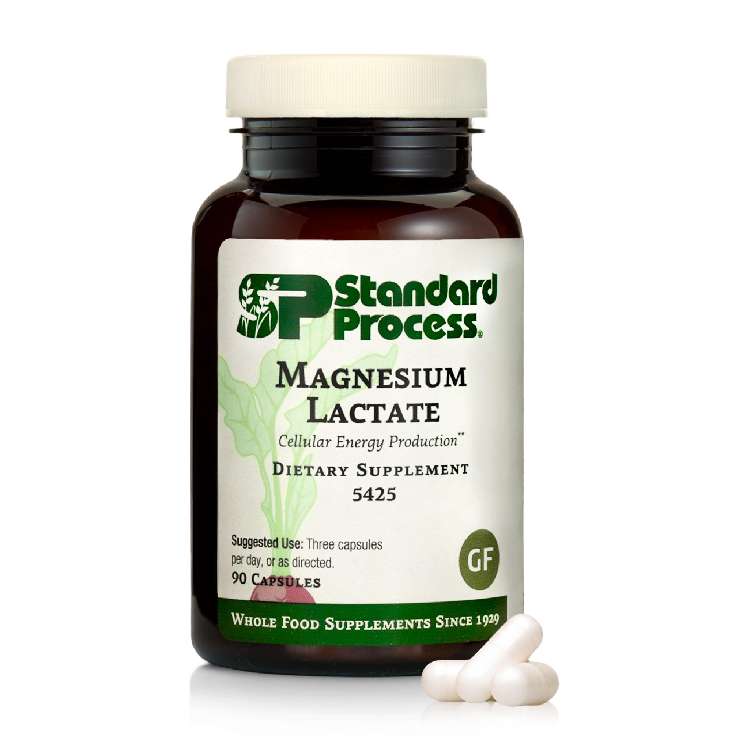 Standard Process Magnesium Lactate 90 Capsules bottle on white background