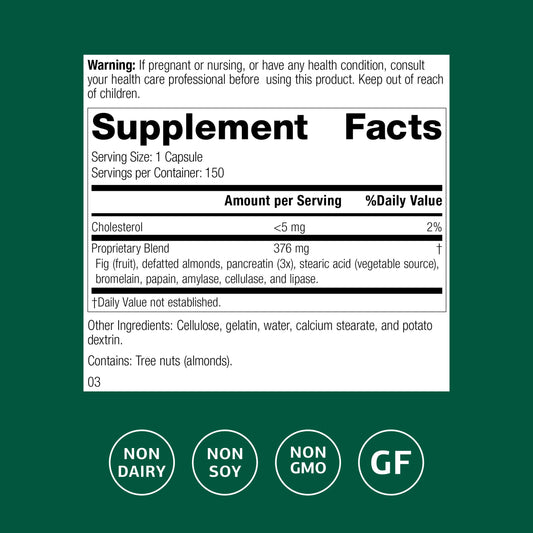 Close-up of Multizyme label showing gluten-free, non-dairy, non-soy