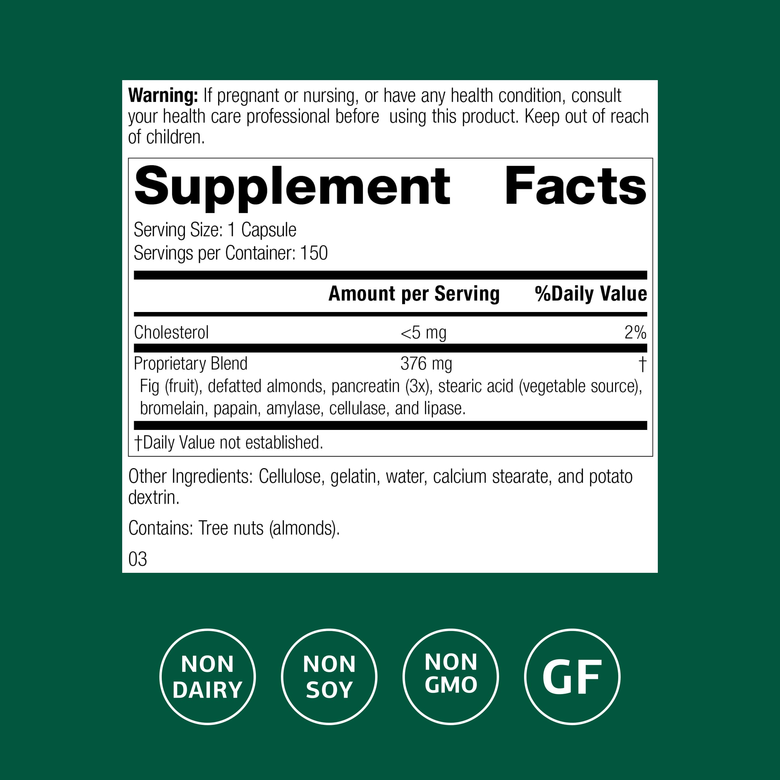 Standard Process Multizyme ingredients panel highlights bromelain, amylase, and lipase for macronutrient digestion.