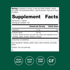 Standard Process Multizyme ingredients panel highlights bromelain, amylase, and lipase for macronutrient digestion.