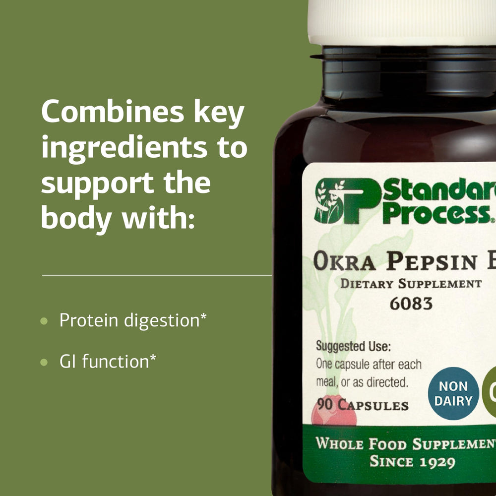Okra fruit powder close-up used in Standard Process Okra Pepsin E3 for digestive support.
