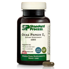 Standard Process Okra Pepsin E3 bottle provides digestive support and protein digestion.