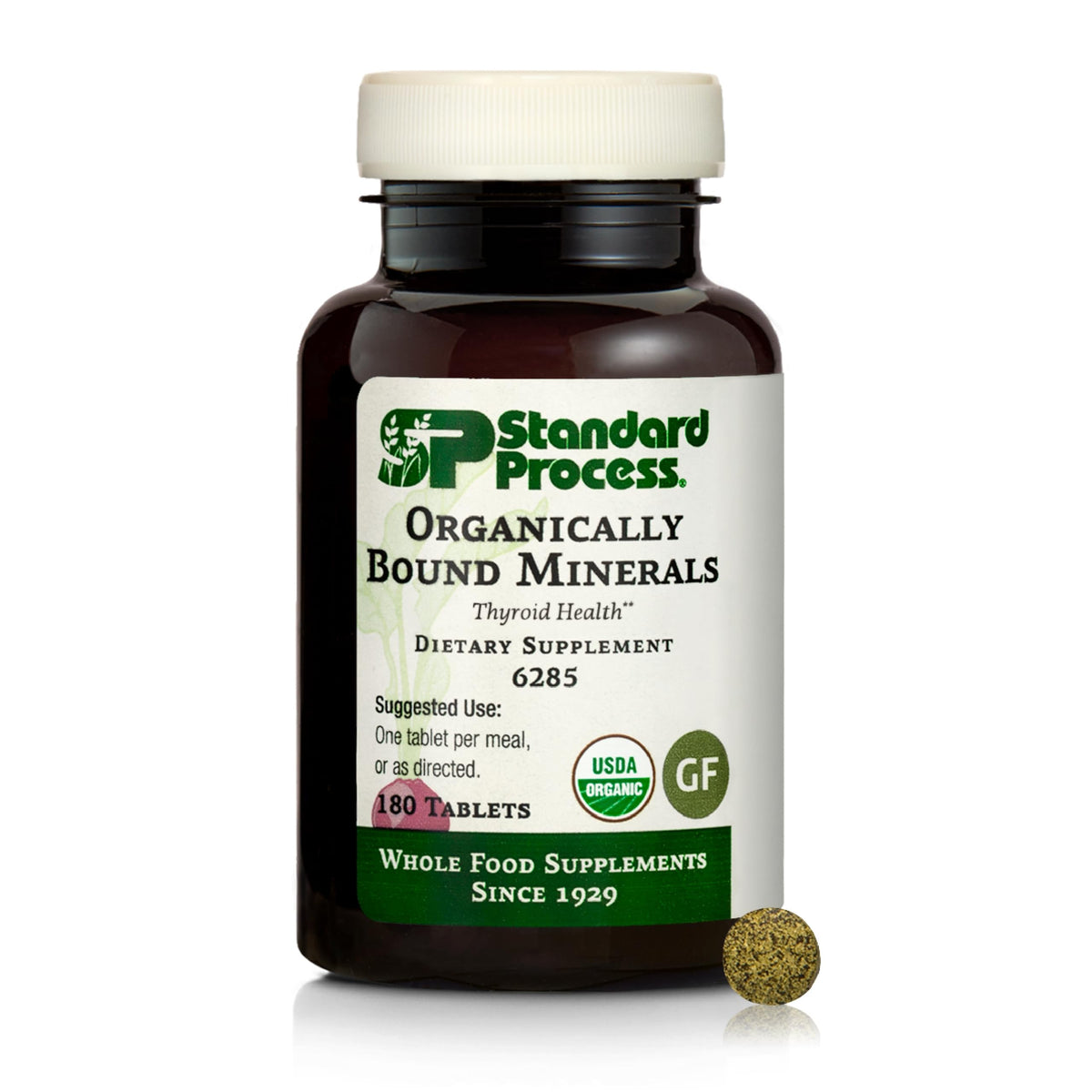 Bottle of Standard Process Organically Bound Minerals on a white background