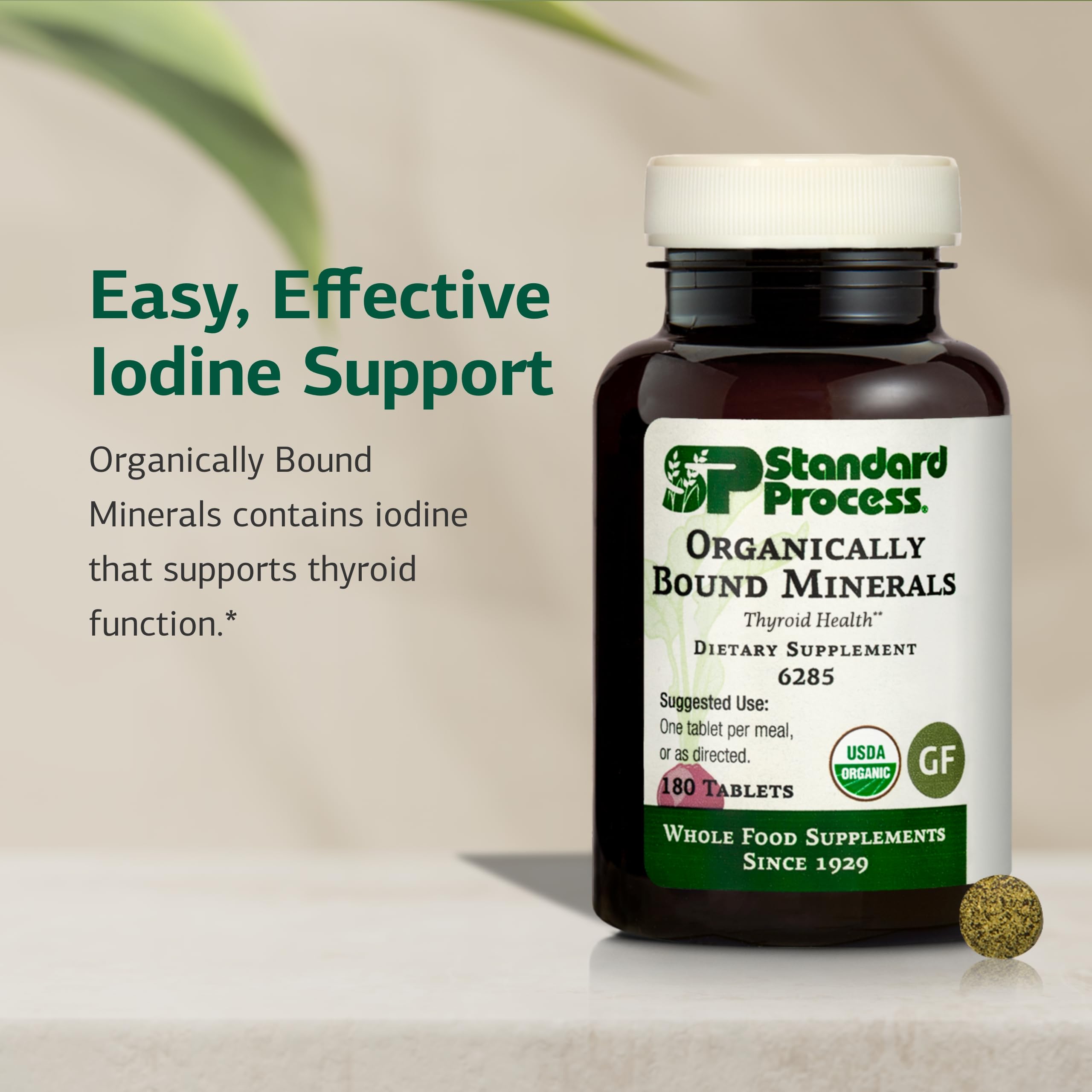 Standard Process Organically Bound Minerals label detail with iodine ingredients
