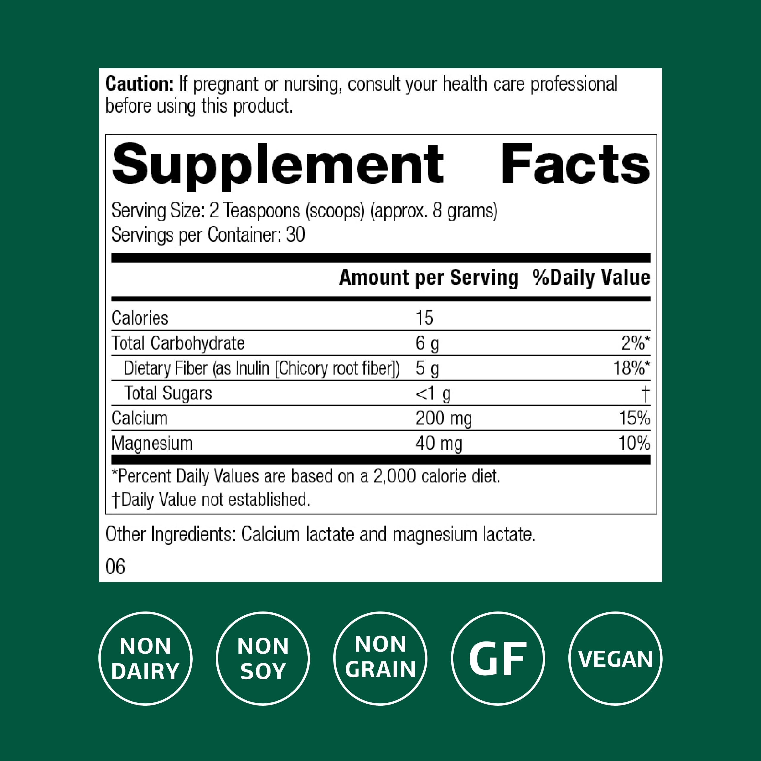 Close-up of product label for Standard Process Prebiotic Inulin