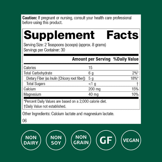 Close-up of product label for Standard Process Prebiotic Inulin