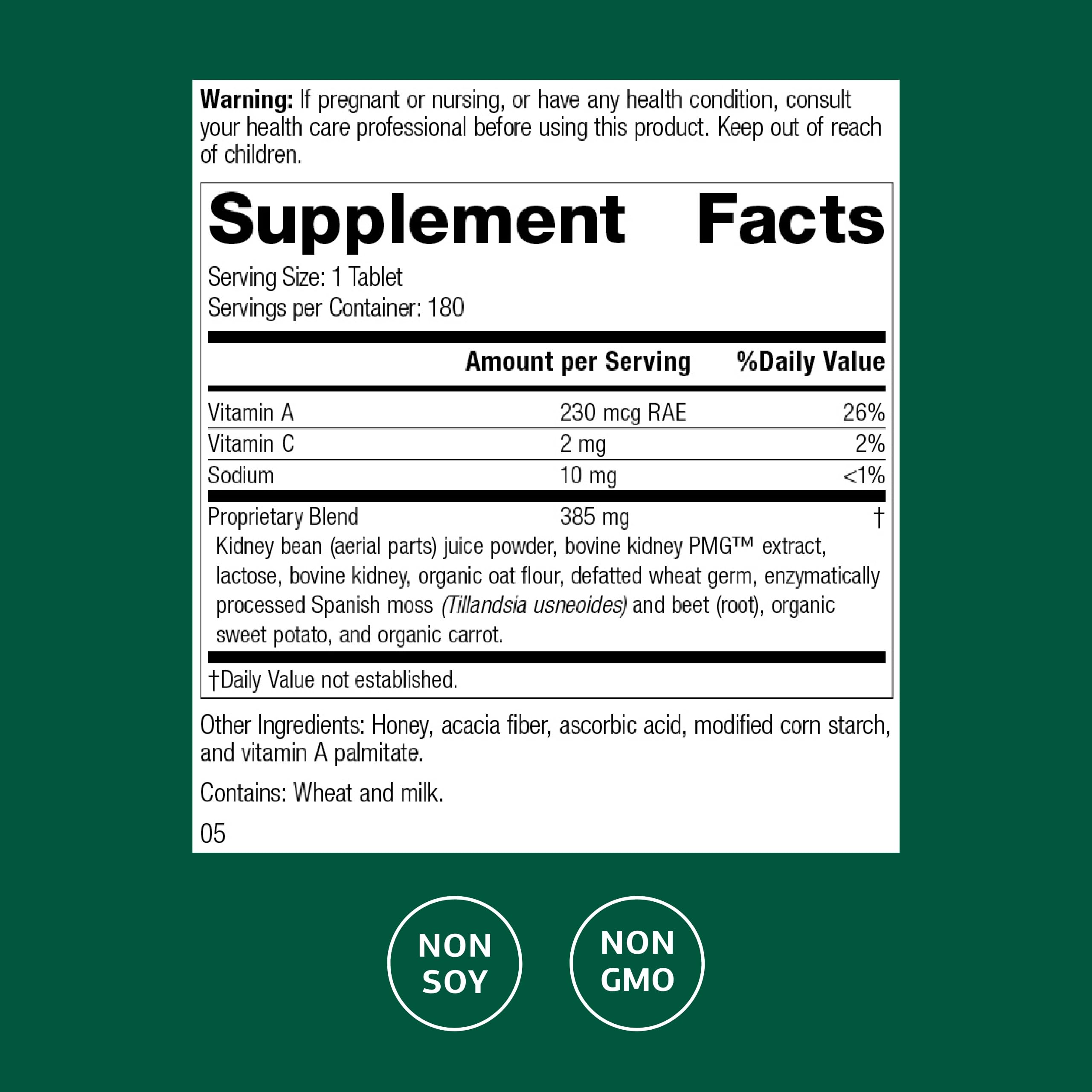 Renafood pills close-up showing tablet shape in non-soy formula.