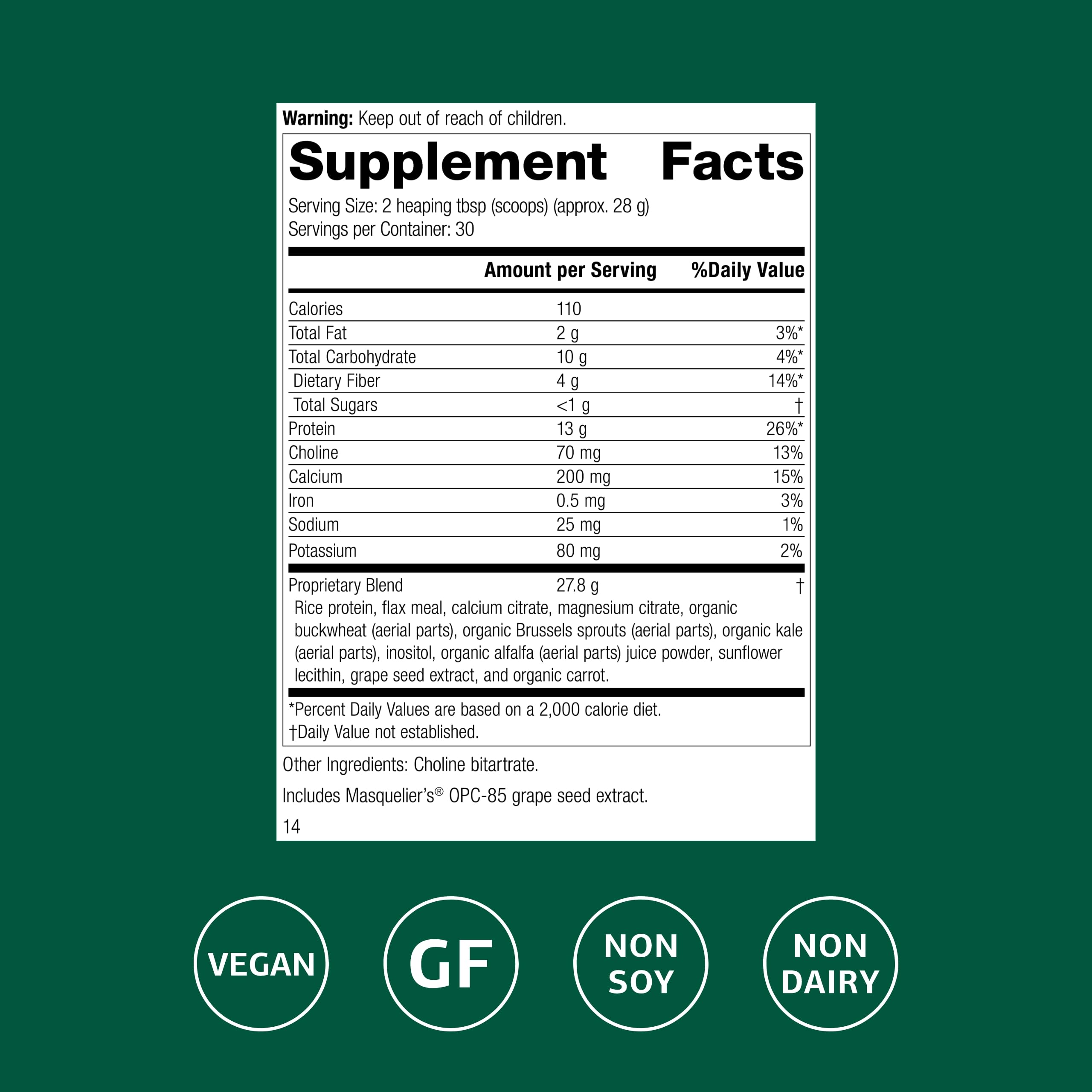 Back view showing ingredients and nutrition facts