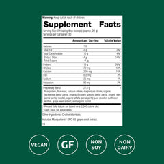 Standard Process SP Complete powder scoop beside glass for plant-based protein