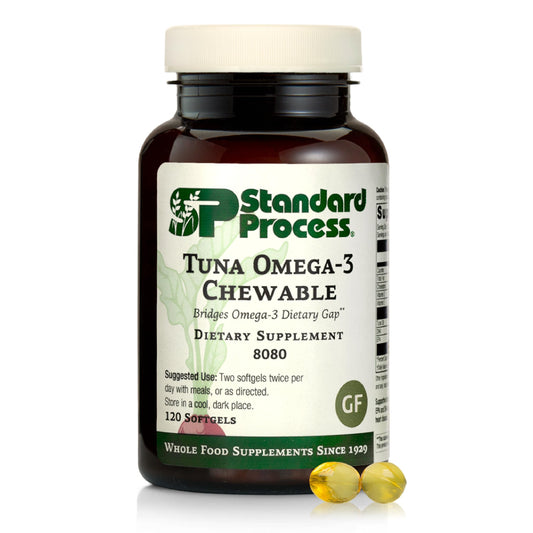 Bottle of Standard Process Tuna Omega-3 Chewable softgels