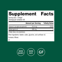 Nutrition facts panel for Wheat Germ Oil Fortified softgels