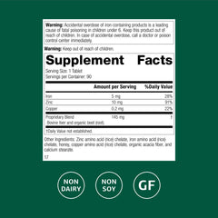 Close-up of Zinc Complex ingredients: zinc, copper, and iron