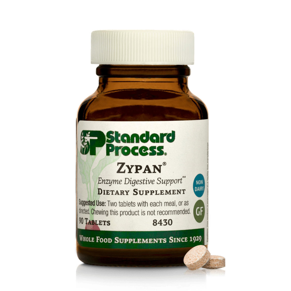 Standard Process Zypan bottle front showing enzyme support for protein digestion with meals