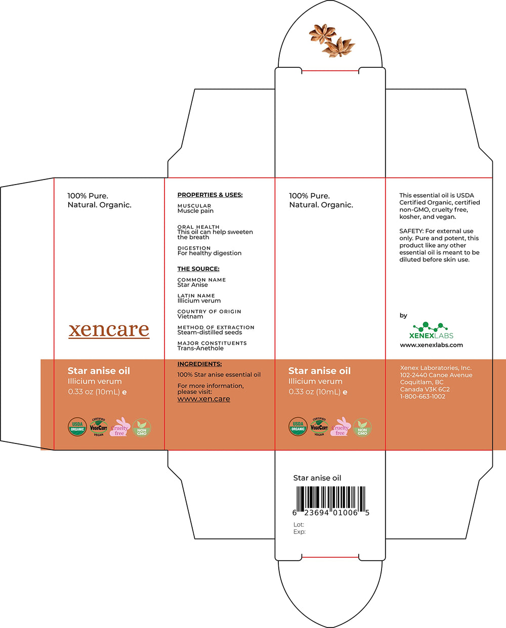 USDA Organic label with Star Anise Essential Oil bottle