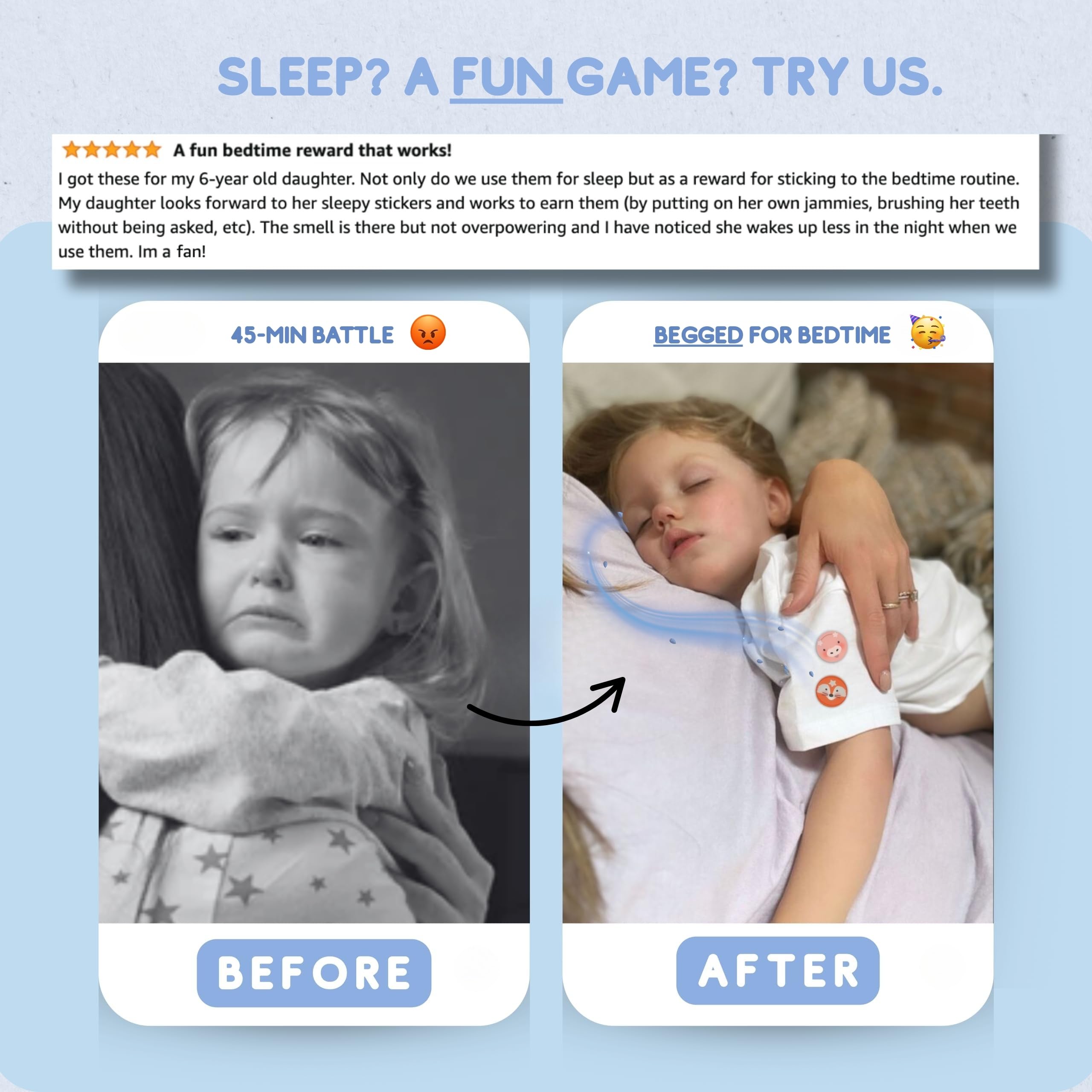 Sleep patches attached to kid's clothes