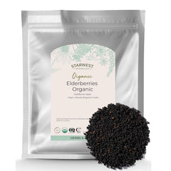 Starwest Botanicals Organic Elderberries dried batch for tea and syrups.