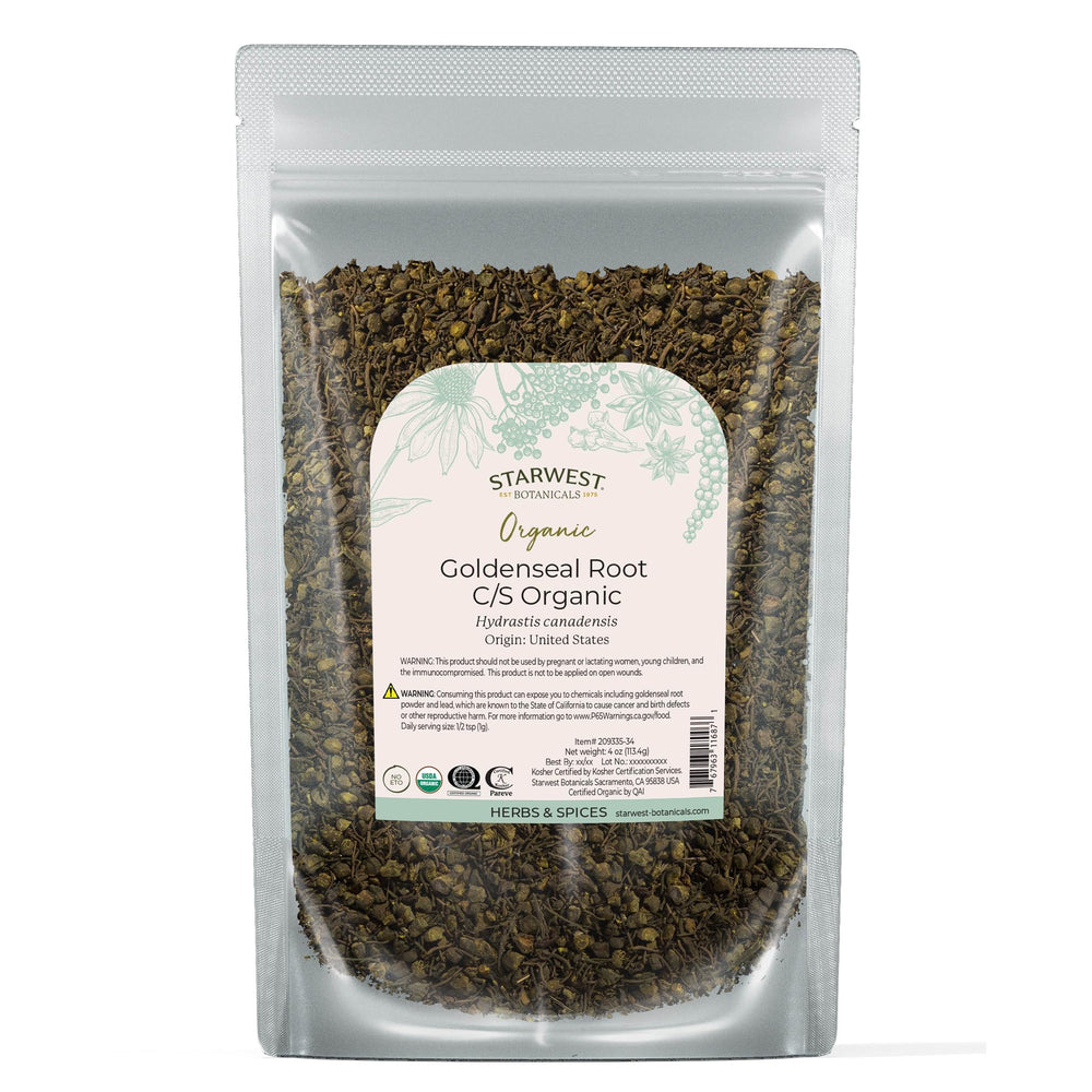 Starwest Botanicals Organic Goldenseal Root 4oz pouch - front view