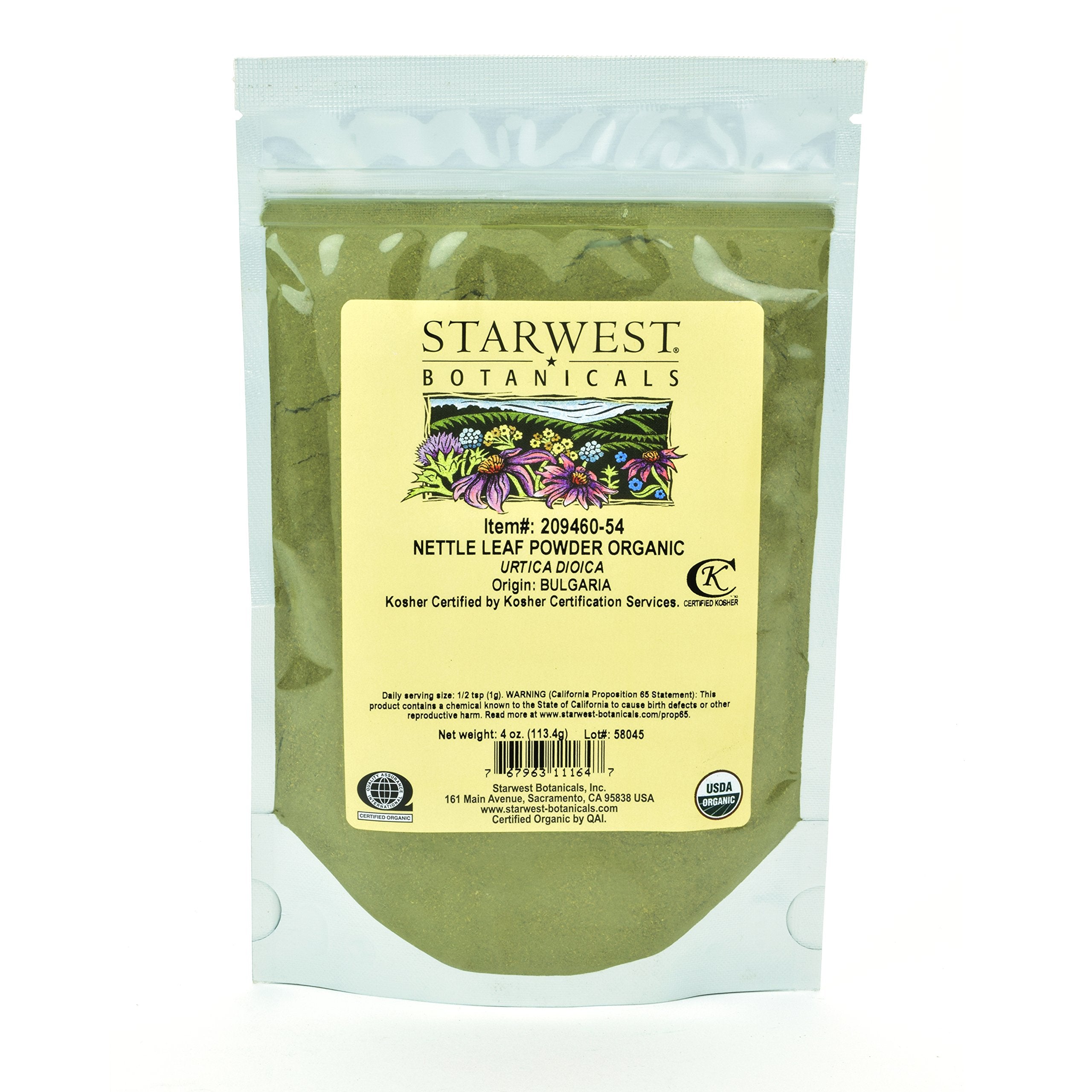 Starwest Botanicals Organic Nettle Leaf Powder 4 oz front view