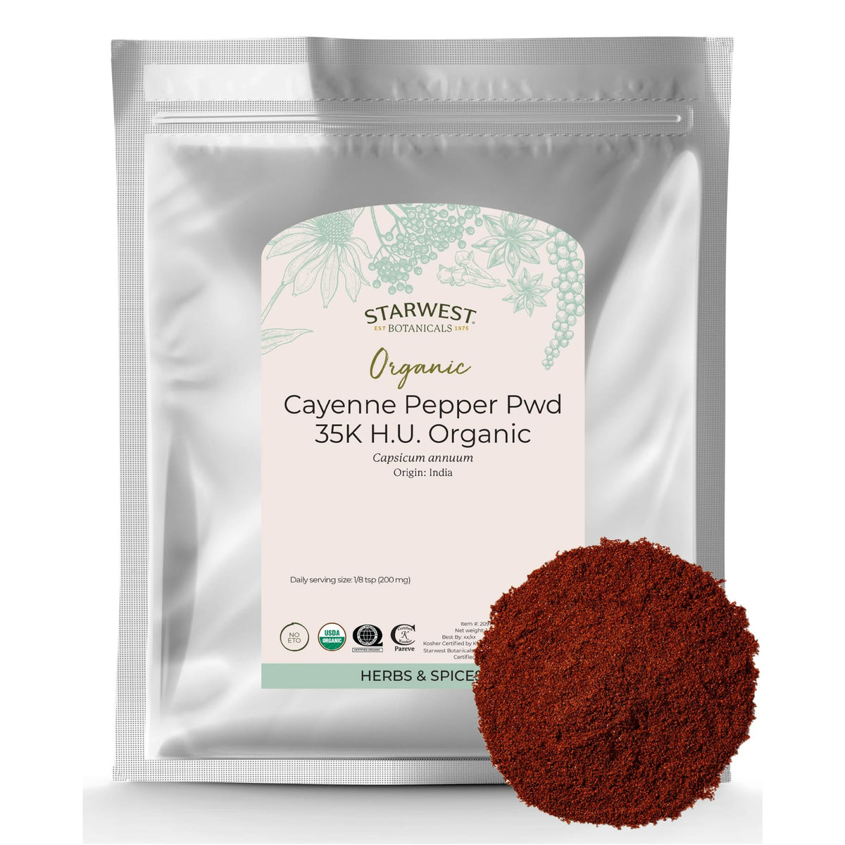 Starwest Botanicals Organic Cayenne Pepper Powder 35k HU in 1 lb bag