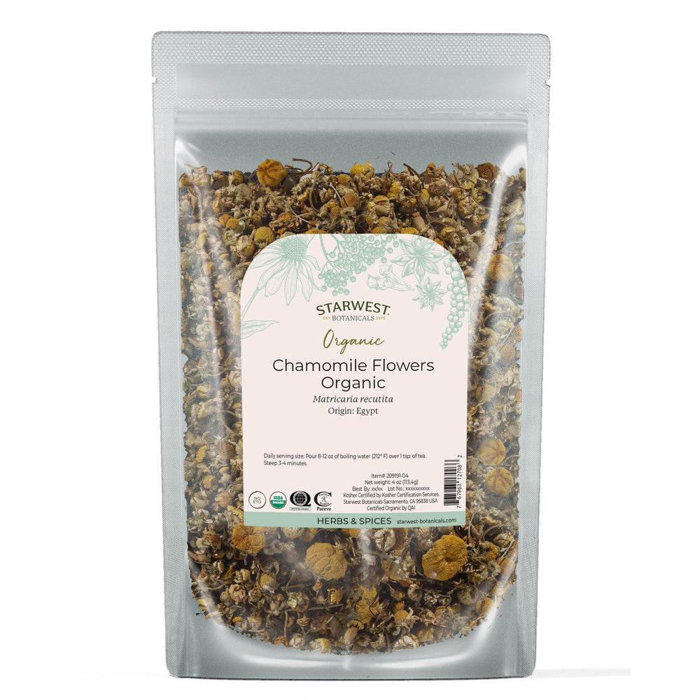 Starwest Organic Chamomile Flowers Whole 4 oz pouch front view