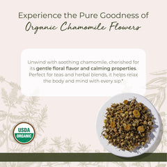 Starwest Chamomile tea flowers ready to steep for a calming, apple-hint aroma.