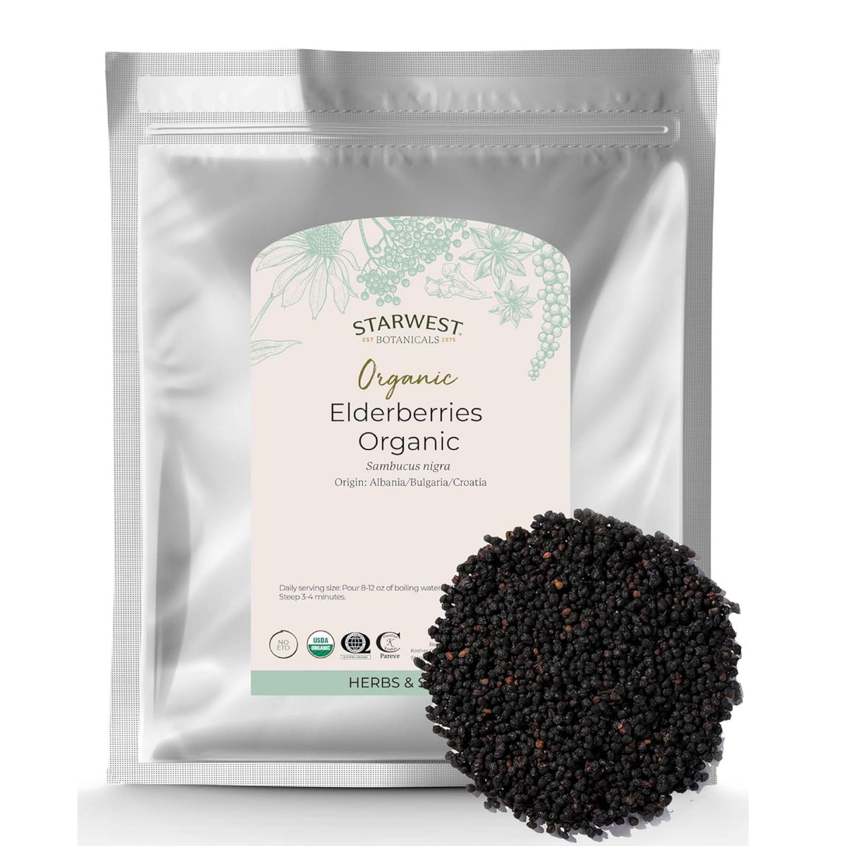 Dried elderberries in bulk from Starwest Botanicals