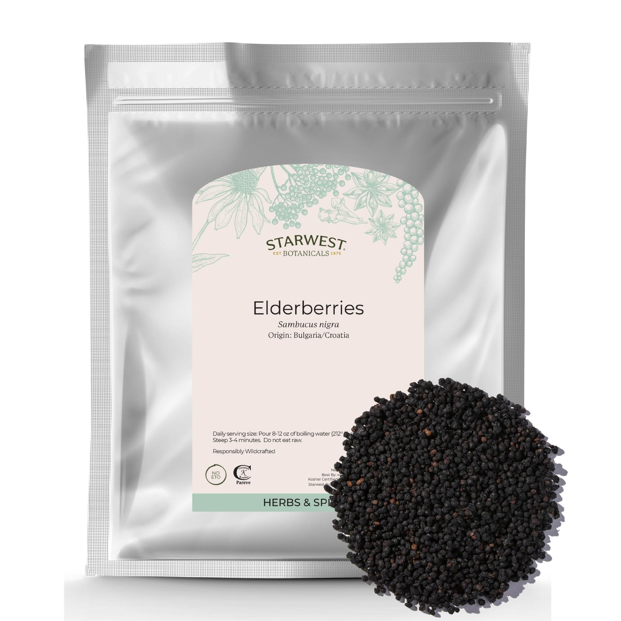 Starwest botanicals dried elderberries in 1 lb bulk packaging