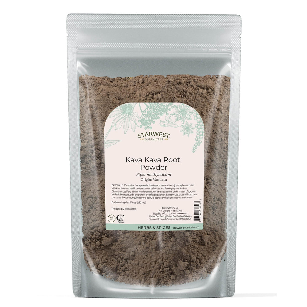Starwest Kava Kava root powder 4 oz pouch - front label