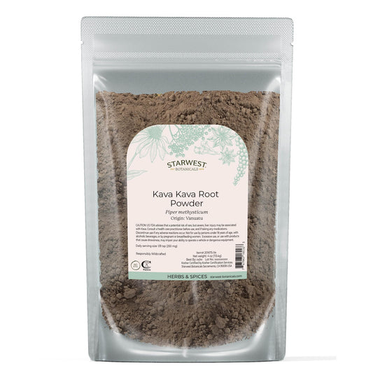 Starwest Kava Kava root powder 4 oz pouch - front label