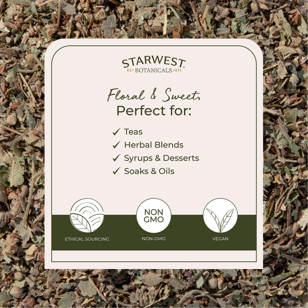 Linden tea blend packaging in a resealable mylar pouch